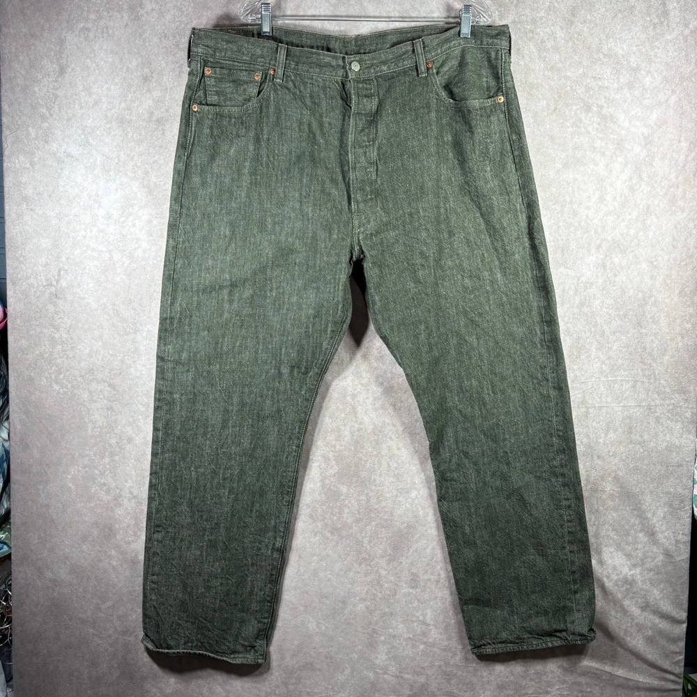Levi's Jeans Men‎ 44x32 Green 501 White Oak Cone Denim Button Fly Straight Leg